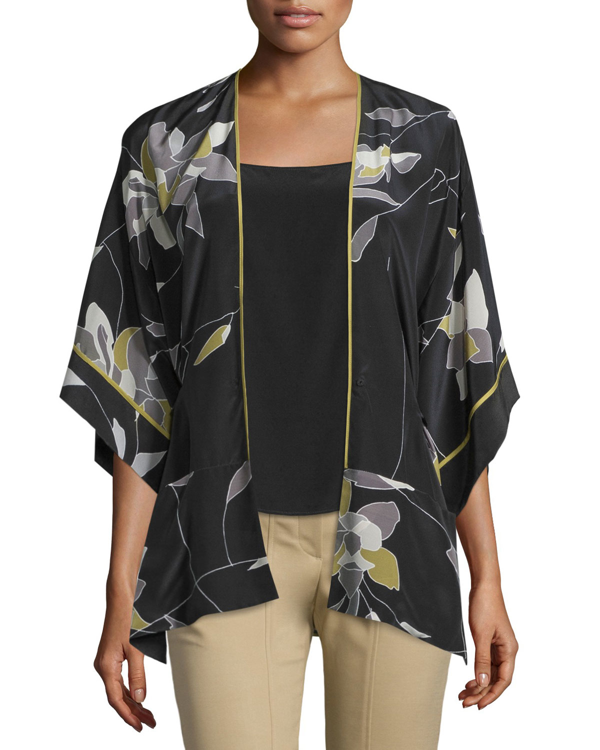 Lyst Halston Shortsleeve Belted Kimono Top in Black